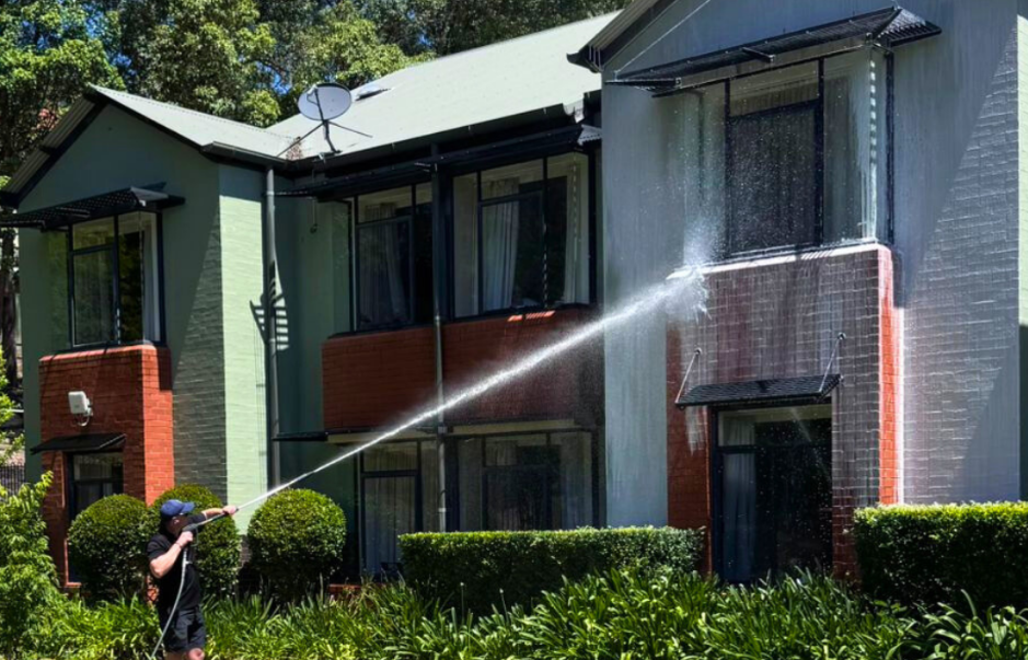Award-winning Shimmer team members providing professional building cleaning services at an Anglicare site.
