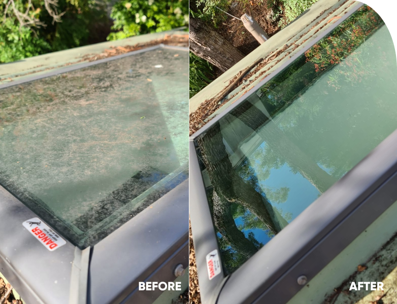 Before and After Skylight Window Cleaning by Shimmer Glass and Pressure Cleaning